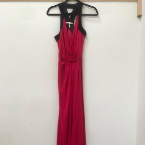 Halston hot pink and black velvet dress